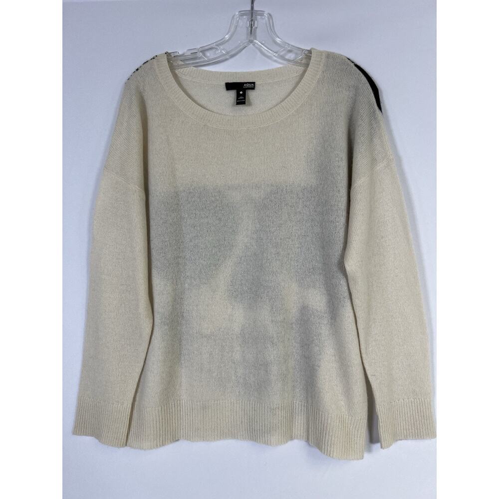 Aqua Off White 100% Cashmere Pullover Skull Graphic Sweater Size M - Picture 2 of 12